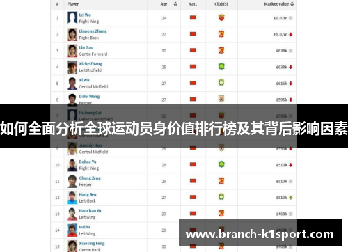 如何全面分析全球运动员身价值排行榜及其背后影响因素
